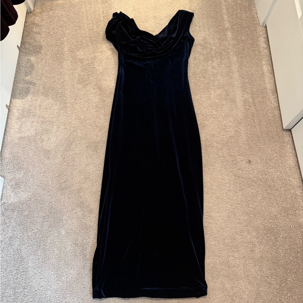 Vintage Navy Blue Velvet Evening Gown